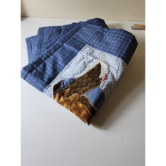 PEM AMERICA Blue Plaid Ducks in Flight Log Cabin STANDARD Pillow Shams- set of 2 - Picture 1 of 8
